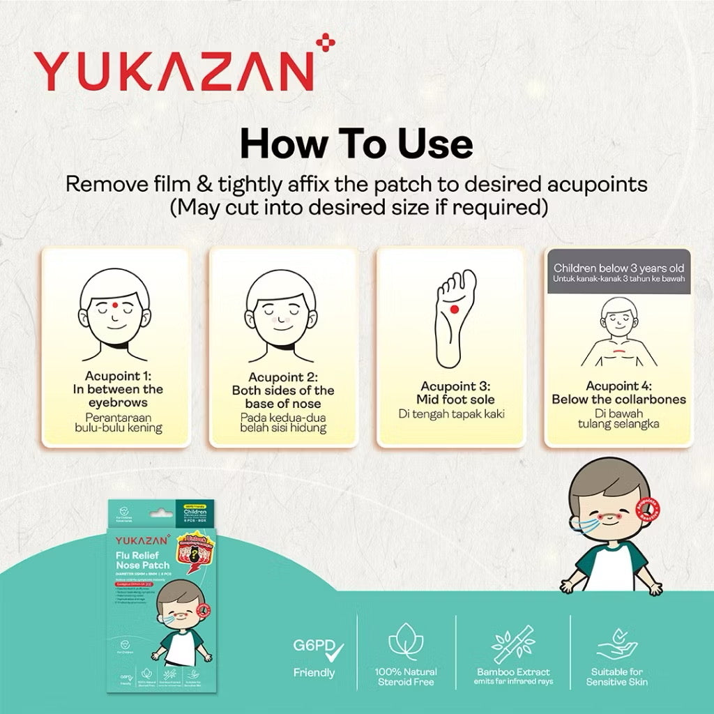 Yukazan Kids Flu Patch 6’S | Sinus, Stuffy Nose Relief | G6PD Friendly
