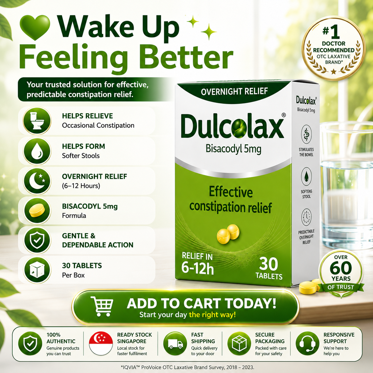 Dulcolax 5mg Tablets (30pcs) Fast Predictable Constipation Relief Medication