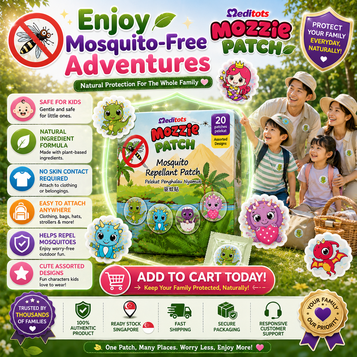 Meditots Mozzie Patch 20s ā Safe, Natural & Cute Protection for Kids