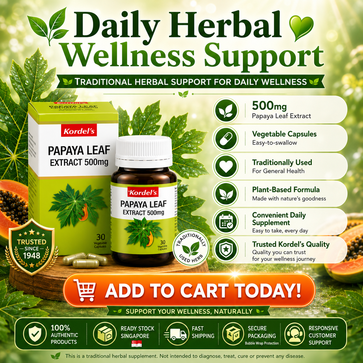 Kordel’s Papaya Leaf Extract 500mg