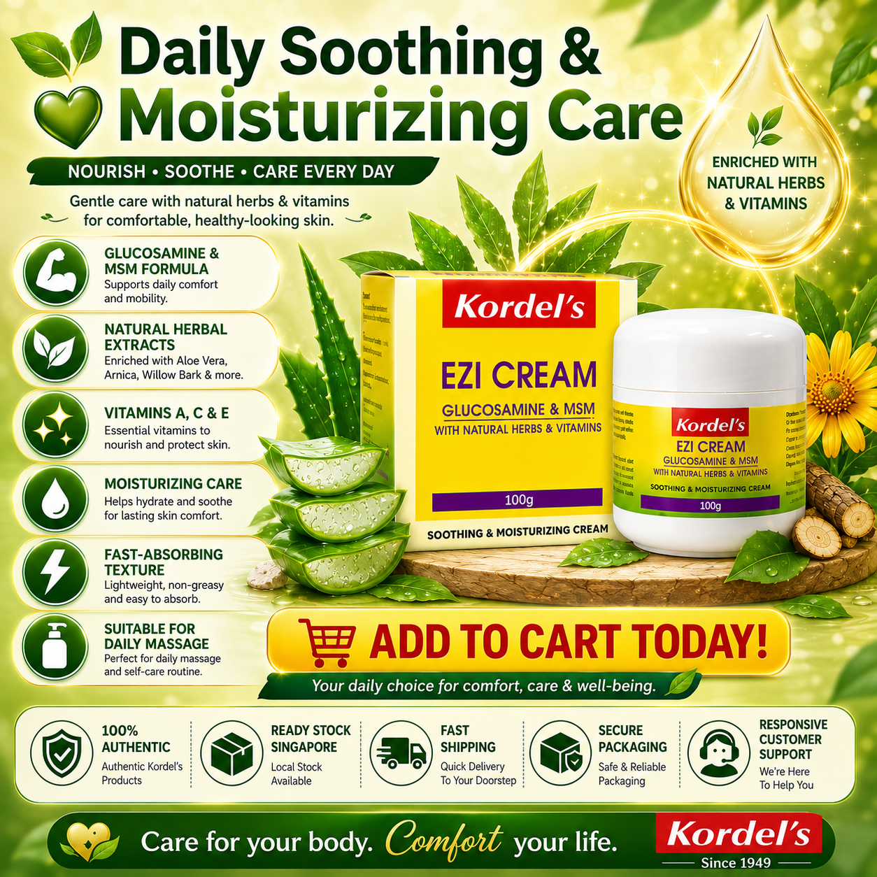 Kordel’s Ezi Cream | Glucosamine + MSM | Soothing Joint & Muscle Cream 100g