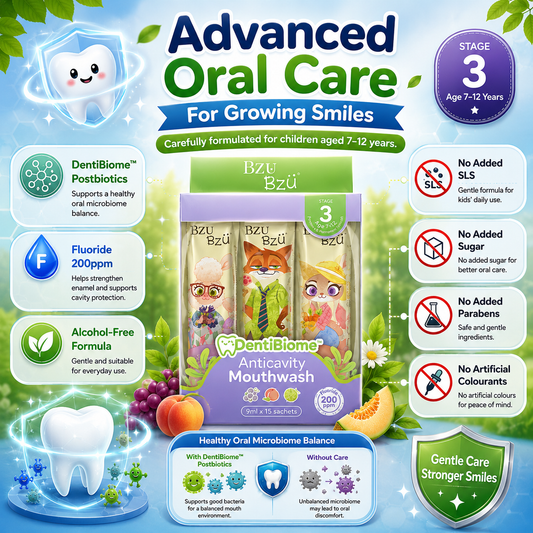 Disney Zootopia BZU BzÜ DentiBiome Kids Anticavity Mouthwash Stage 3 (Age 7–12 Years) | Fluoride 200ppm | Alcohol-Free | 15 Sachets