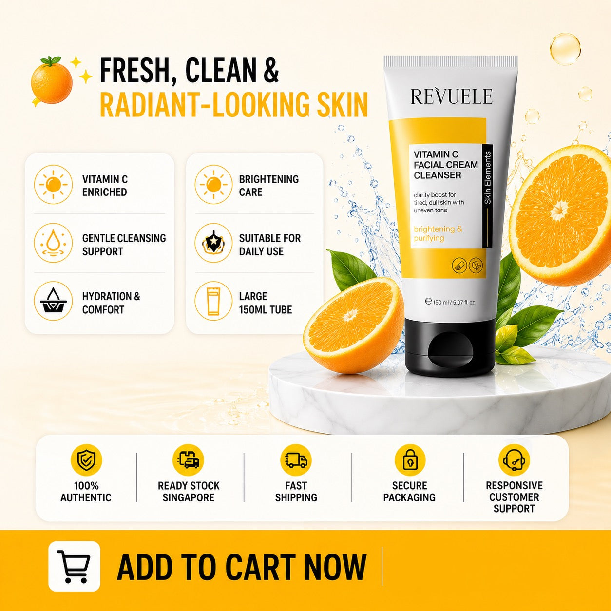 Revuele Vitamin C Facial Cream Cleanser 150ml β Brightening & Hydration