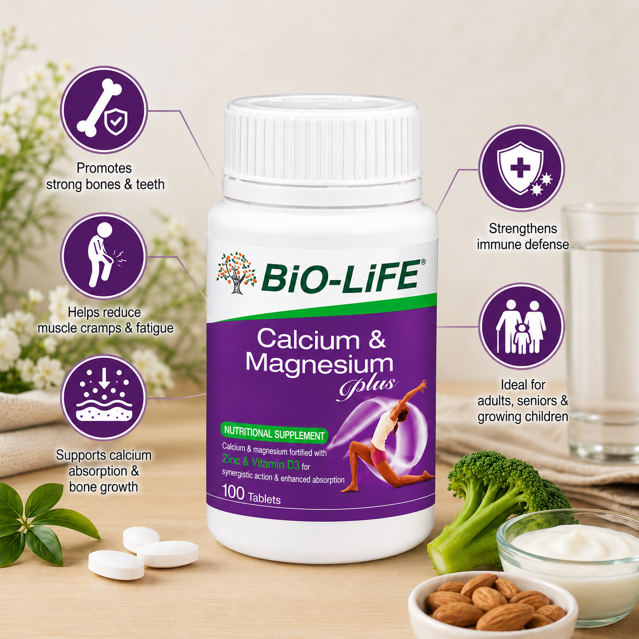 Bio-Life Calcium And Magnesium Plus 100 Tablets | Bone And Muscle Support