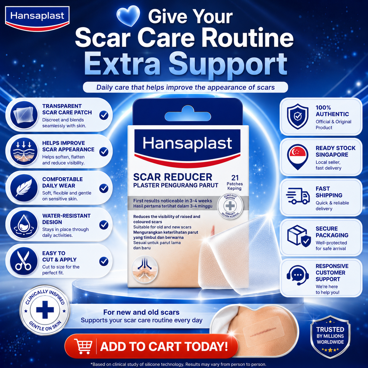 Hansaplast Scar Reducer 21's Patches / Flatter, Softer Scar / Lighter Scars Fast