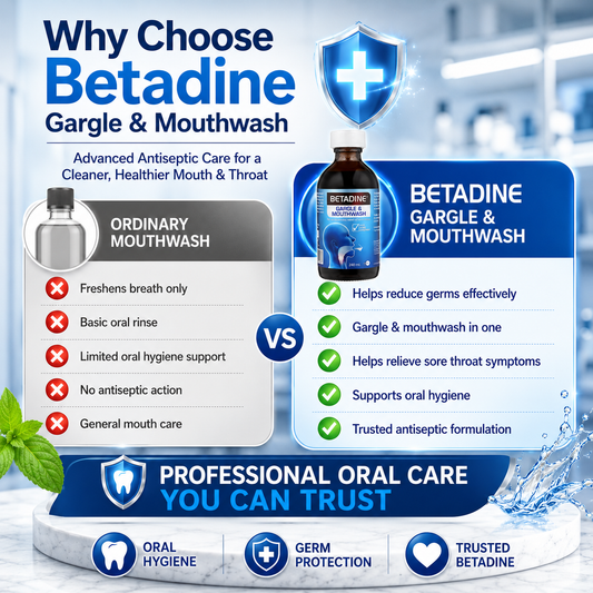Betadine Gargle & Mouthwash 240ml | Antiseptic Oral Rinse | Helps Relieve Sore Throat | Kills Germs Effectively