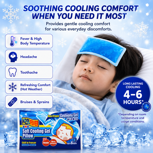 Kool Fever Soft Cooling Gel Pillow (Reusable) | Up To 6 Hours | Cooling Comfort for Fever, Headache & Hot Weather