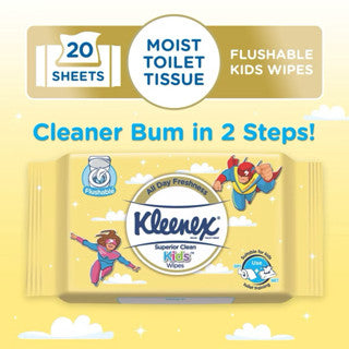 Kleenex Superior Clean Kids Wipes β Gentle, Soft & Flushable (20 Wipes)
