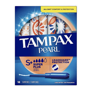 Tampax Pearl Super Plus Tampon 18pcs | LeakGuard Heavy Flow Protection | Unscented