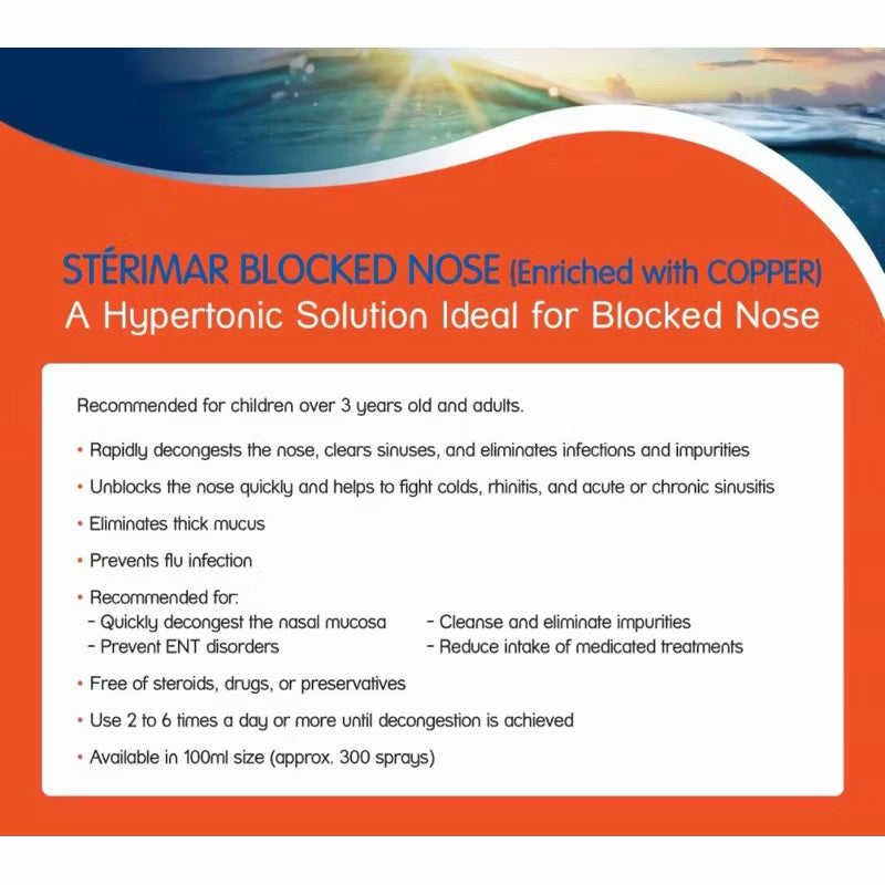 Stérimar Blocked Nose Hypertonic Nasal Spray 100ml | Fast Decongestion Relief