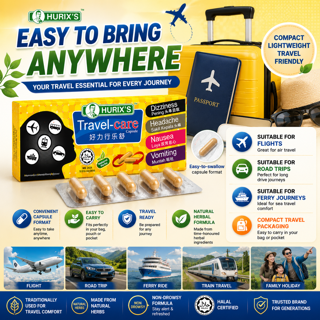 Travel-Care Capsule - Motion & Travel Sickness Relief | Non-Drowsy Natural Herbs