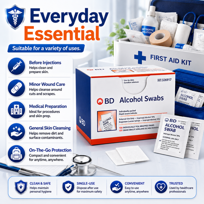 BD Alcohol Swabs 70% Isopropyl | Sterile Prep Pads (100pcs/Box)