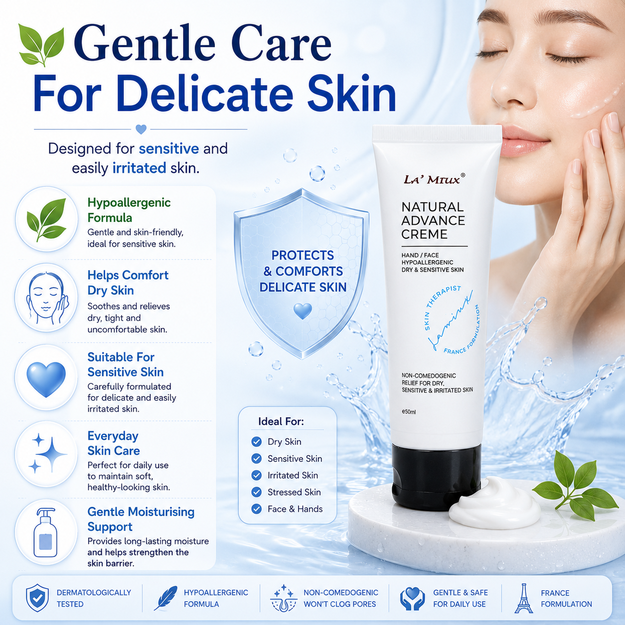 LA’ MIUX Natural Advance Creme 50ml Hypoallergenic Moisturising Care For Dry & Sensitive Skin