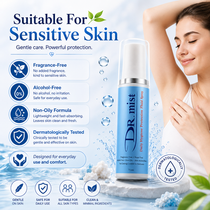 DR. mist Hygiene Spray 50ml – Long-Lasting Deodorant Mist, Fragrance-Free