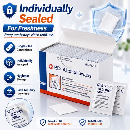 BD Alcohol Swabs 70% Isopropyl | Sterile Prep Pads (100pcs/Box)