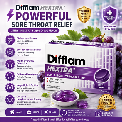 Difflam AB Sore Throat Lozenges 12s | Antibacterial Relief Cough Throat Pain