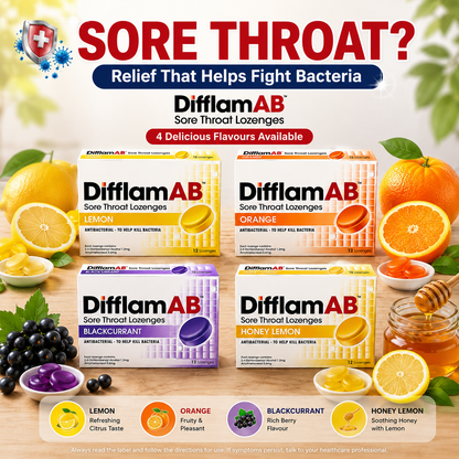 Difflam AB Sore Throat Lozenges 12s | Antibacterial Relief Cough Throat Pain