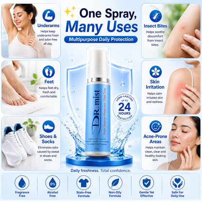 DR. mist Hygiene Spray 50ml – Long-Lasting Deodorant Mist, Fragrance-Free