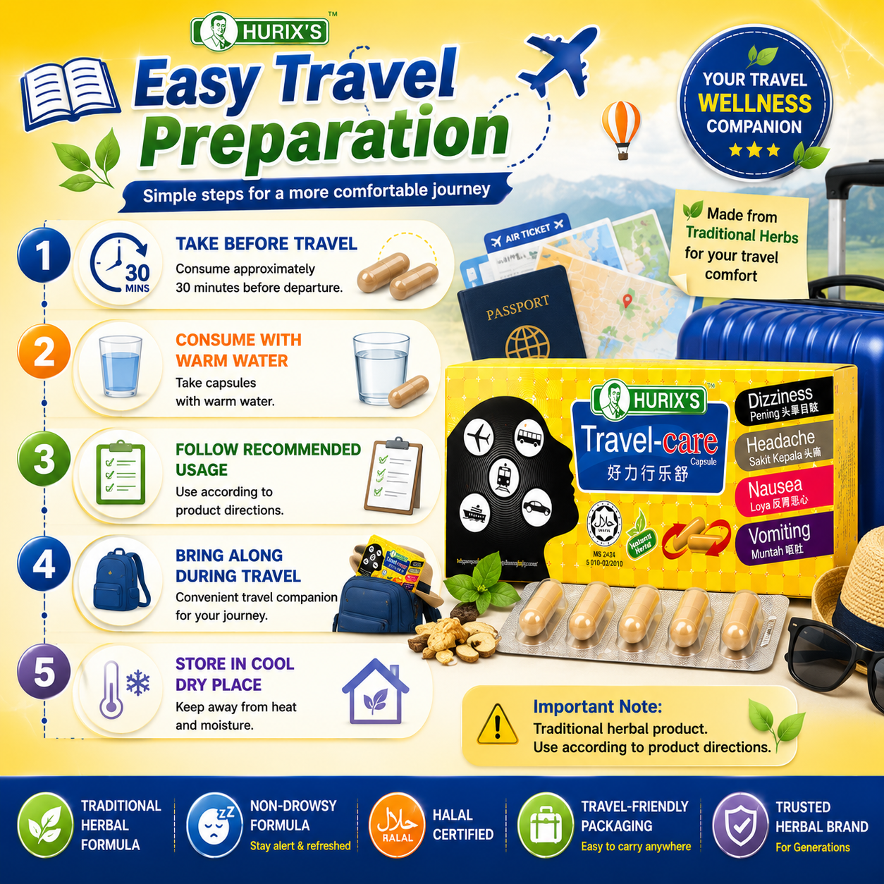 Travel-Care Capsule - Motion & Travel Sickness Relief | Non-Drowsy Natural Herbs
