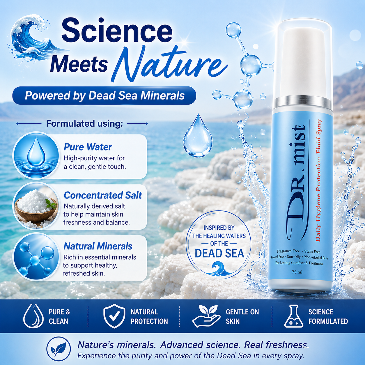 DR. mist Hygiene Spray 50ml – Long-Lasting Deodorant Mist, Fragrance-Free