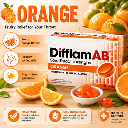 Difflam AB Sore Throat Lozenges 12s | Antibacterial Relief Cough Throat Pain
