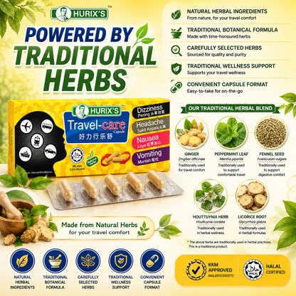 Travel-Care Capsule - Motion & Travel Sickness Relief | Non-Drowsy Natural Herbs
