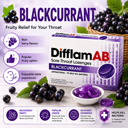 Difflam AB Sore Throat Lozenges 12s | Antibacterial Relief Cough Throat Pain