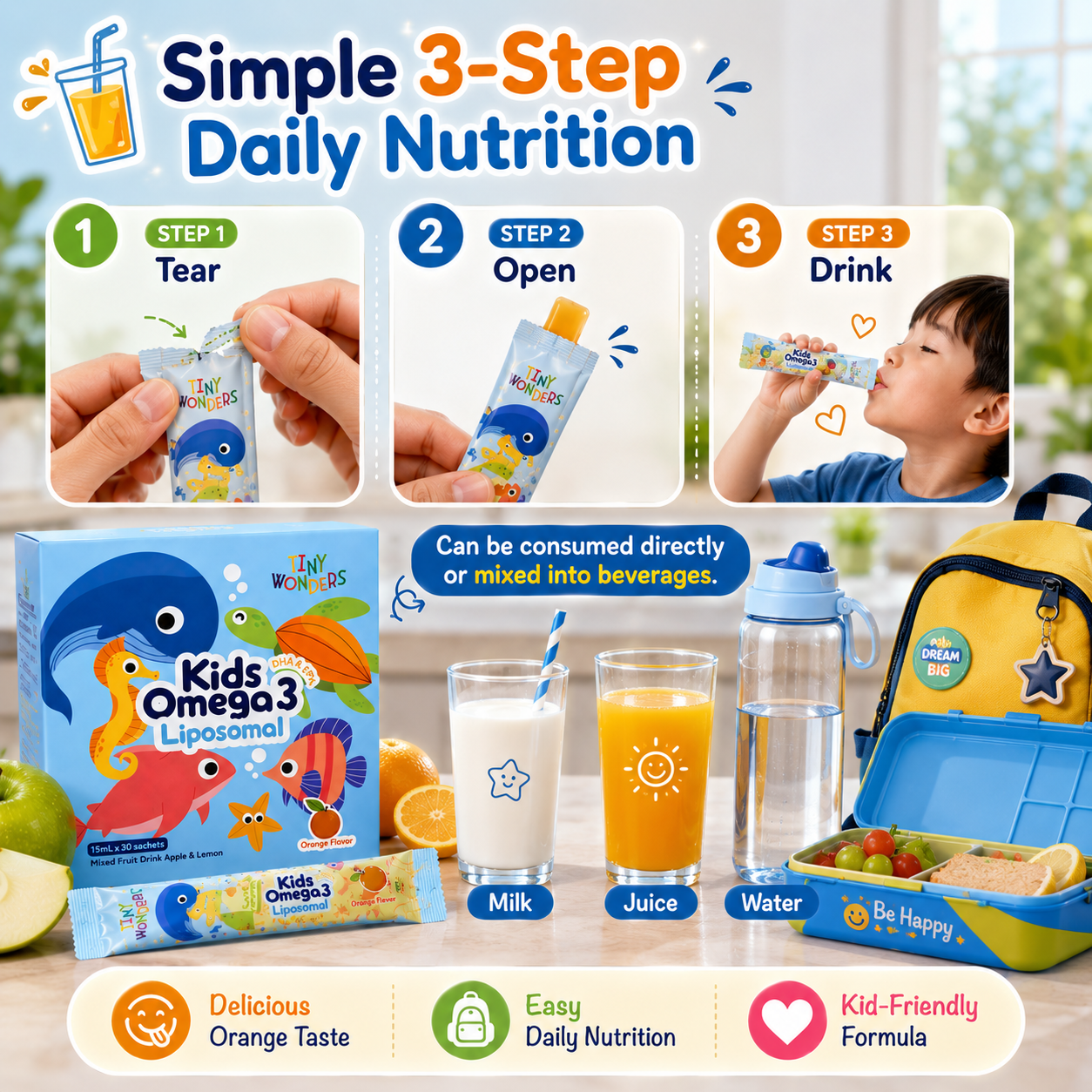 Tiny Wonders Kids Omega 3 Liposomal DHA+EPA | Brain, Eye & Immunity Support