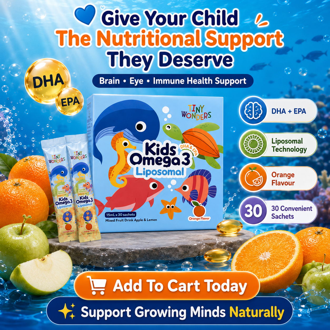 Tiny Wonders Kids Omega 3 Liposomal DHA+EPA | Brain, Eye & Immunity Support