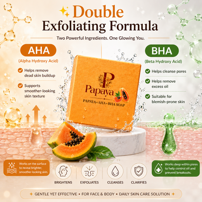 Papaya AHA+BHA Soap – Brightening, Exfoliating & Glow Skin | Face & Body