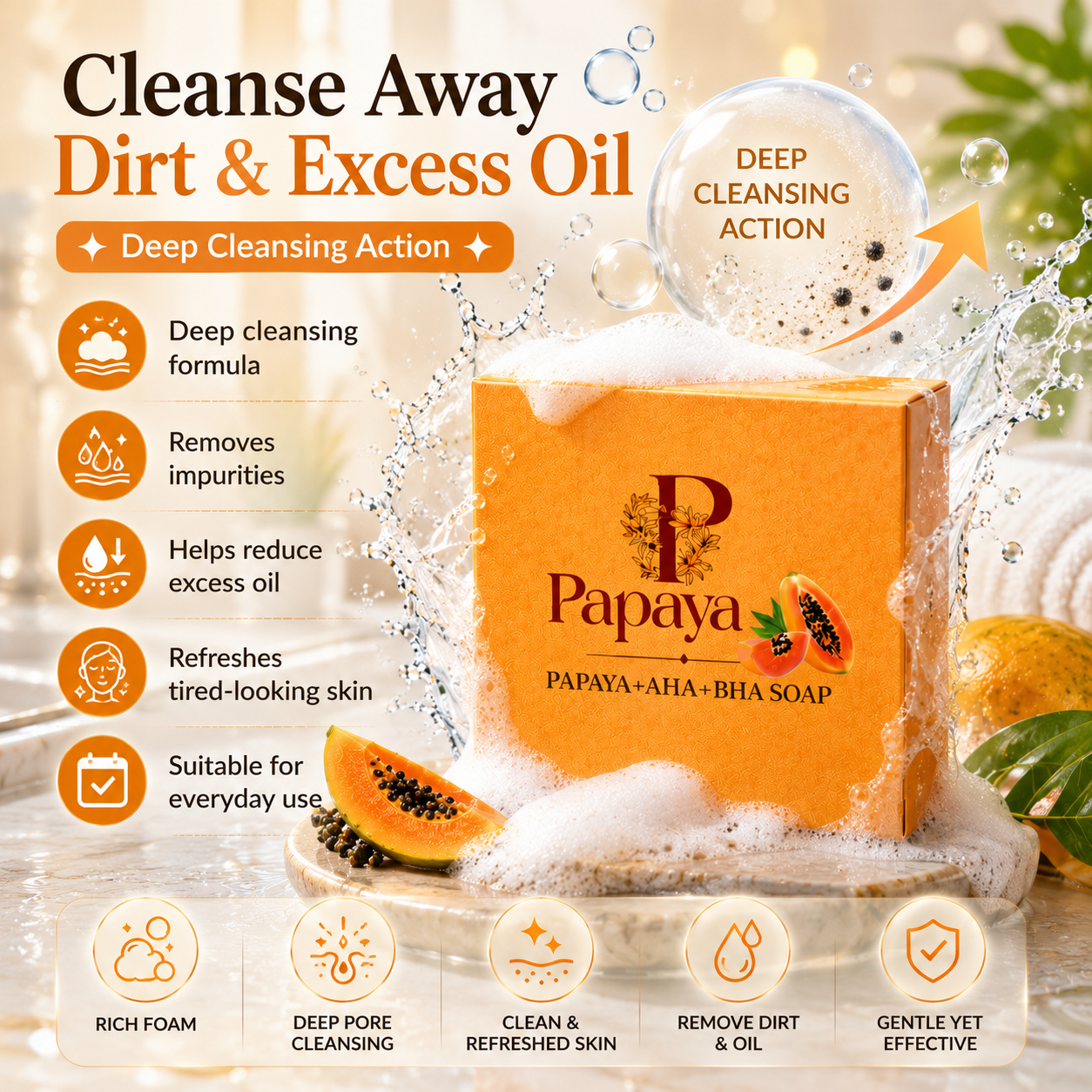 Papaya AHA+BHA Soap – Brightening, Exfoliating & Glow Skin | Face & Body