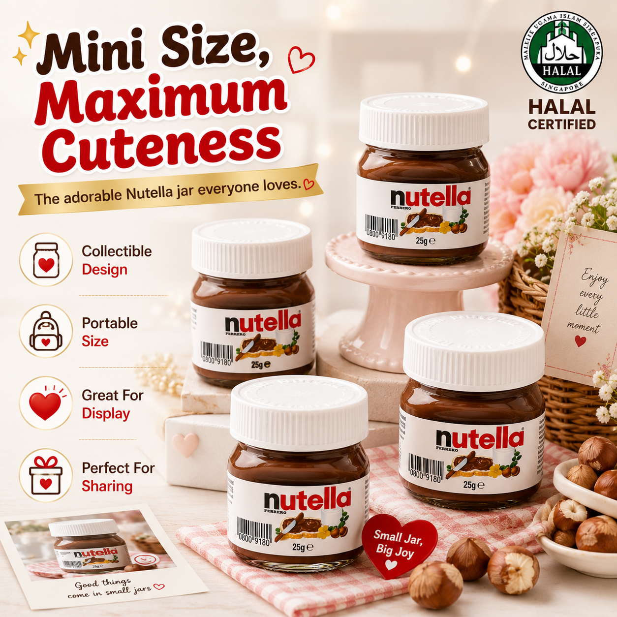 Mini Nutella 25g Pocket-Sized Chocolate Hazelnut Spread Perfect For Travel Gift