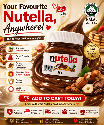 Mini Nutella 25g Pocket-Sized Chocolate Hazelnut Spread Perfect For Travel Gift