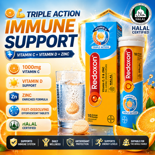 Redoxon Triple Action Vitamin C 1000mg + Vitamin D + Zinc Effervescent Tablets 10’s