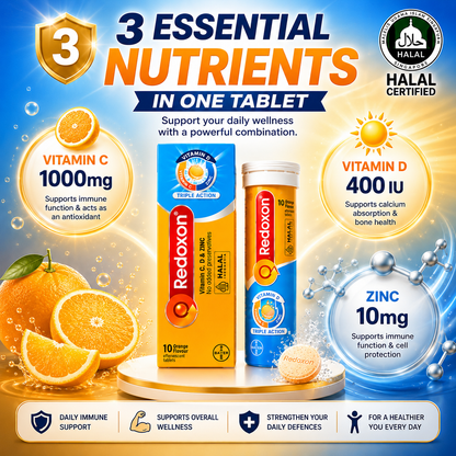 Redoxon Triple Action Vitamin C 1000mg + Vitamin D + Zinc Effervescent Tablets 10’s