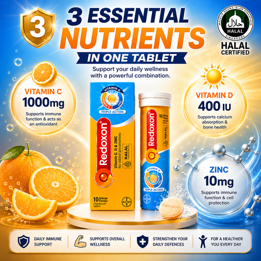 Redoxon Triple Action Vitamin C 1000mg + Vitamin D + Zinc Effervescent Tablets 10’s