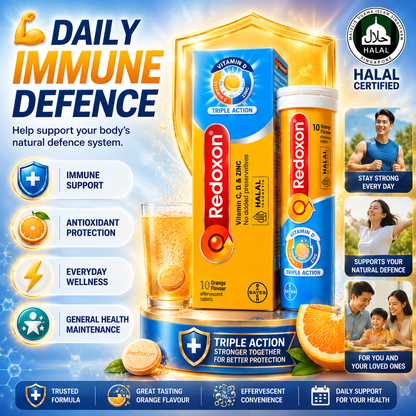 Redoxon Triple Action Vitamin C 1000mg + Vitamin D + Zinc Effervescent Tablets 10’s