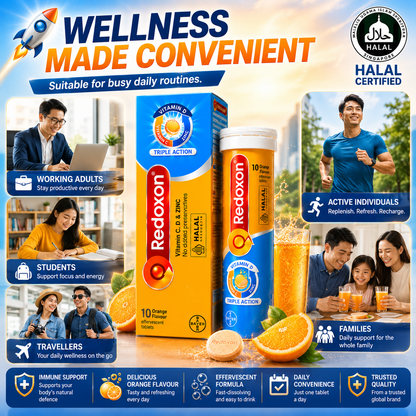 Redoxon Triple Action Vitamin C 1000mg + Vitamin D + Zinc Effervescent Tablets 10’s