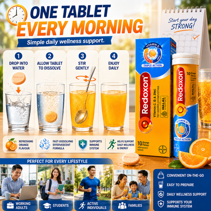 Redoxon Triple Action Vitamin C 1000mg + Vitamin D + Zinc Effervescent Tablets 10’s