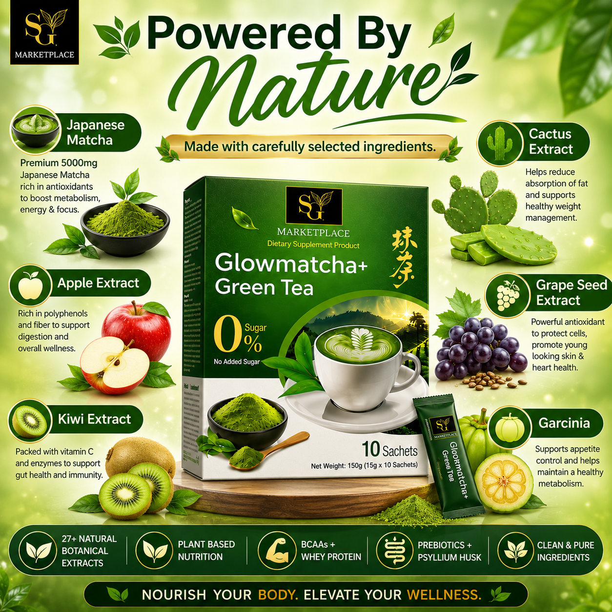 GlowMatcha+ | Burn Fat | Detox | Boost Metabolism | Curb Appetite | Zero Sugar | 100% Natural