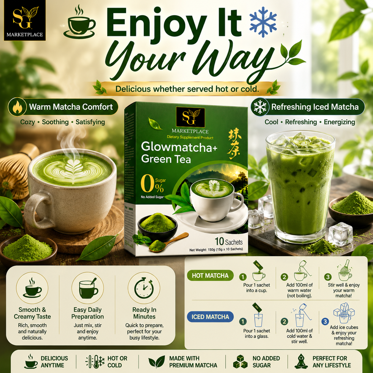 GlowMatcha+ | Burn Fat | Detox | Boost Metabolism | Curb Appetite | Zero Sugar | 100% Natural