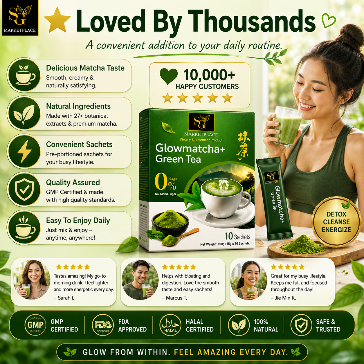 GlowMatcha+ | Burn Fat | Detox | Boost Metabolism | Curb Appetite | Zero Sugar | 100% Natural