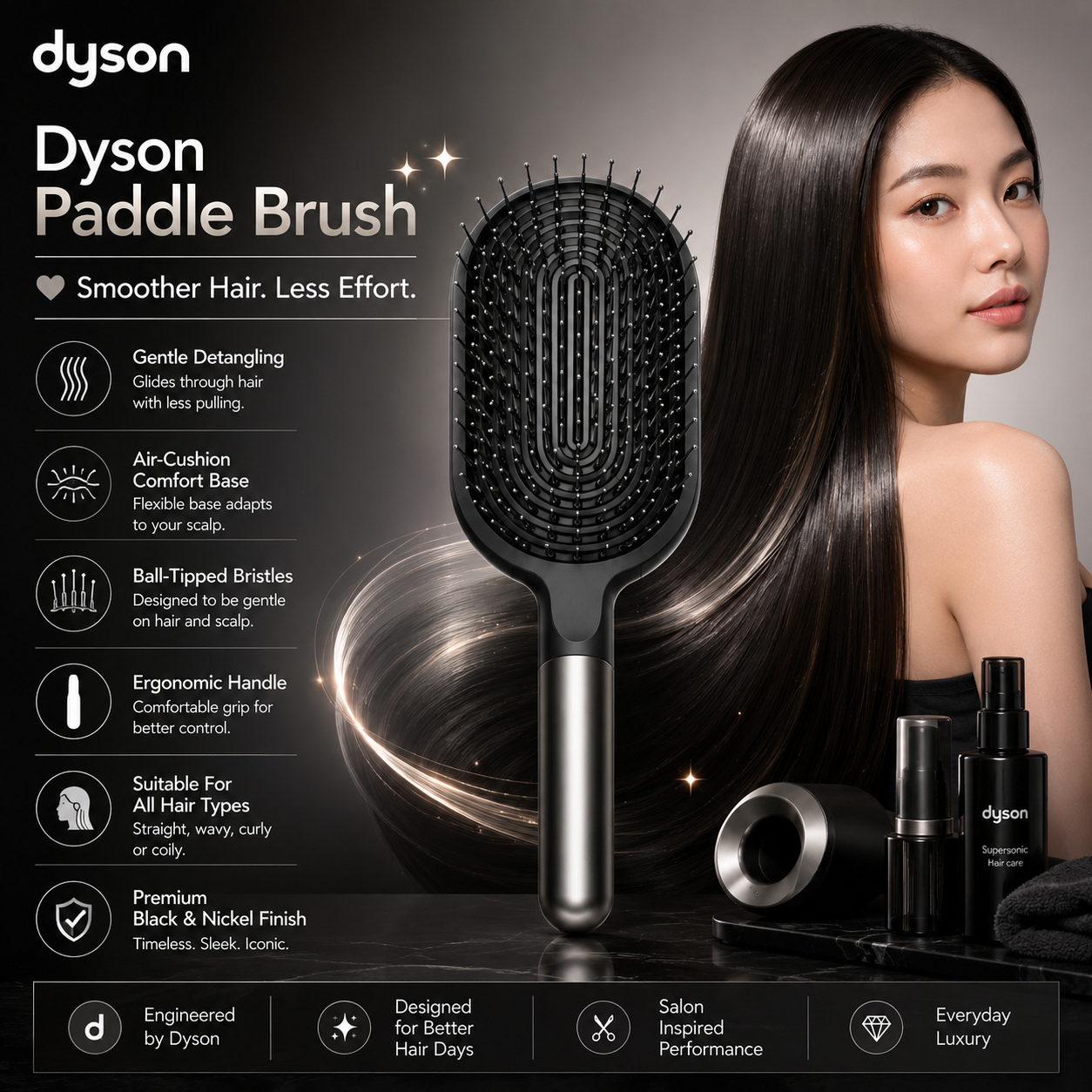 Premium Dyson Paddle Brush (Black & Nickel)