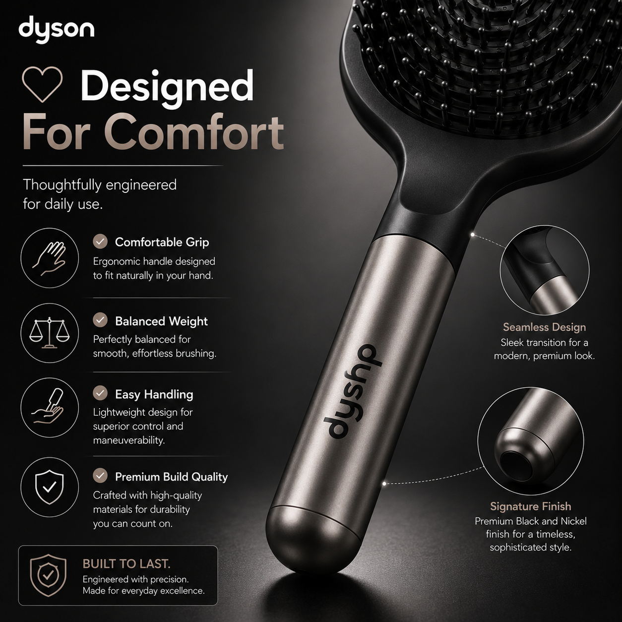 Premium Dyson Paddle Brush (Black & Nickel)