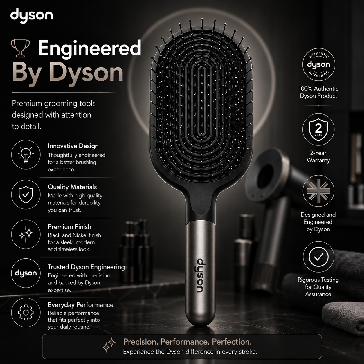 Premium Dyson Paddle Brush (Black & Nickel)