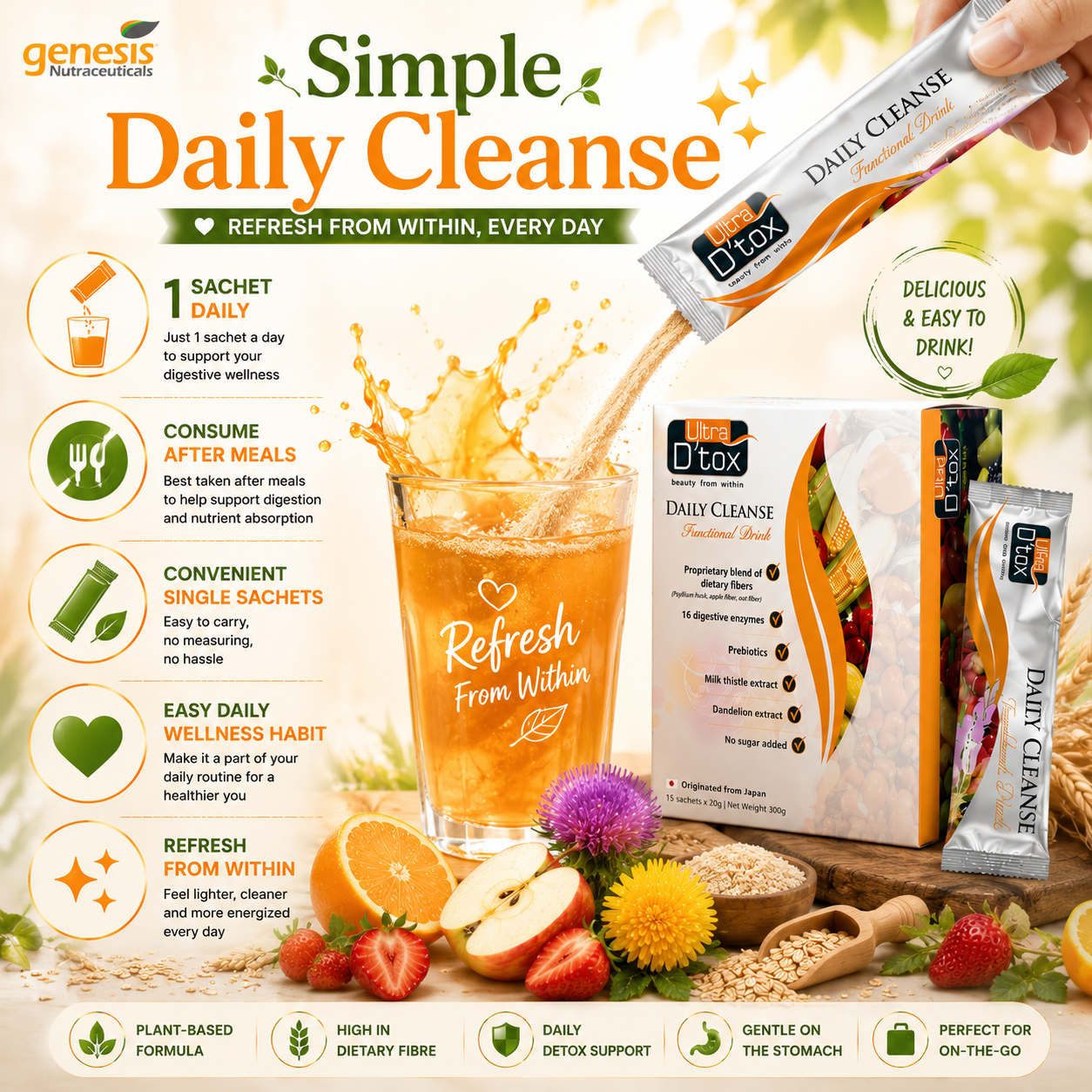 ULTRA D’TOX Daily Cleanse Functional Drink 20g x 15 Sachets
