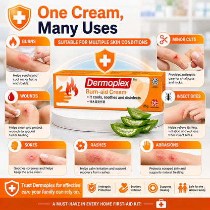 Dermoplex Burn-aid Antiseptic Cream 25g | For Burns, Cuts, Wounds & Insect Bites