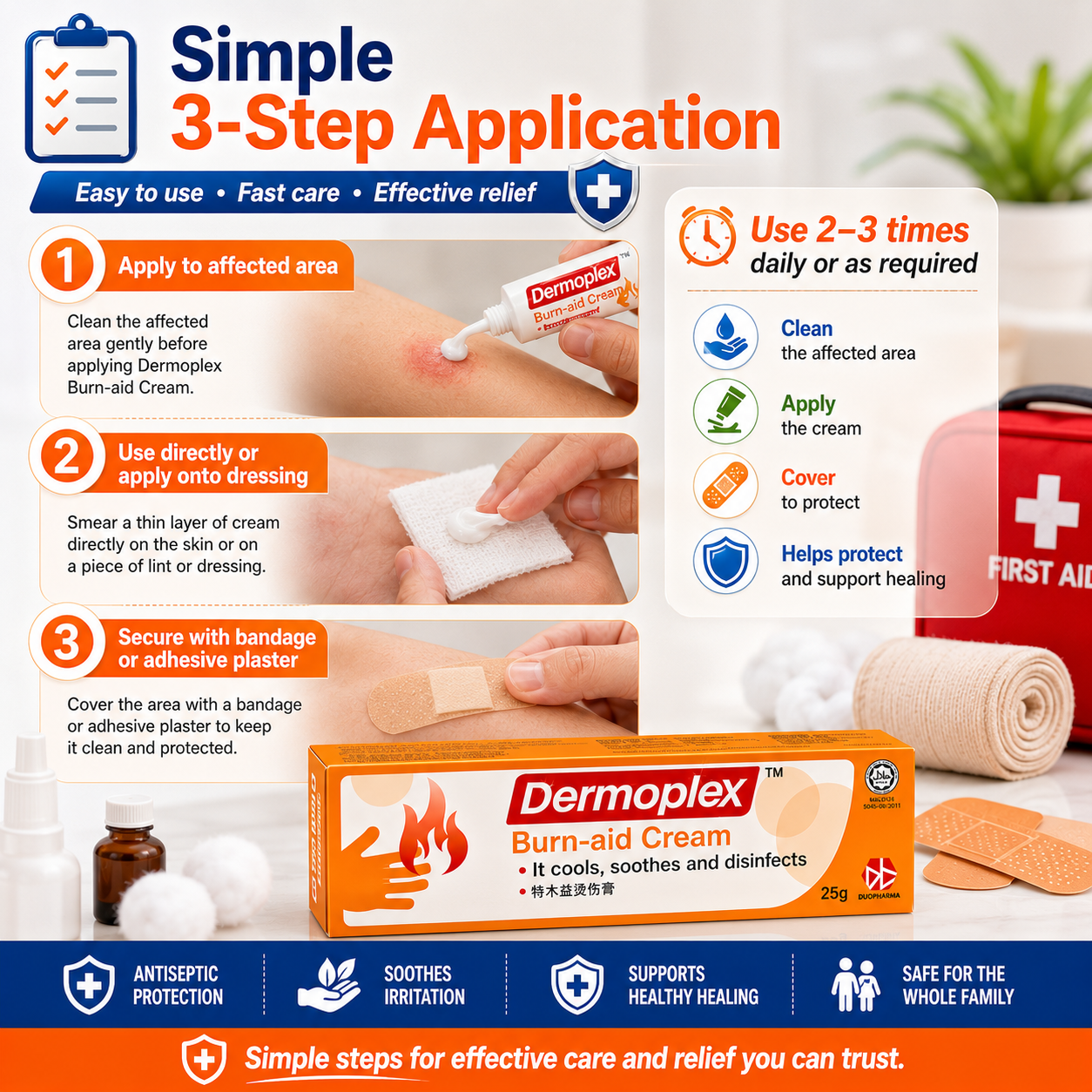 Dermoplex Burn-aid Antiseptic Cream 25g | For Burns, Cuts, Wounds & Insect Bites