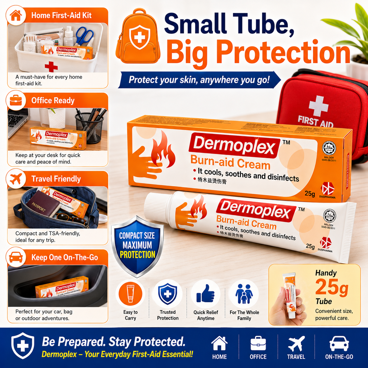 Dermoplex Burn-aid Antiseptic Cream 25g | For Burns, Cuts, Wounds & Insect Bites