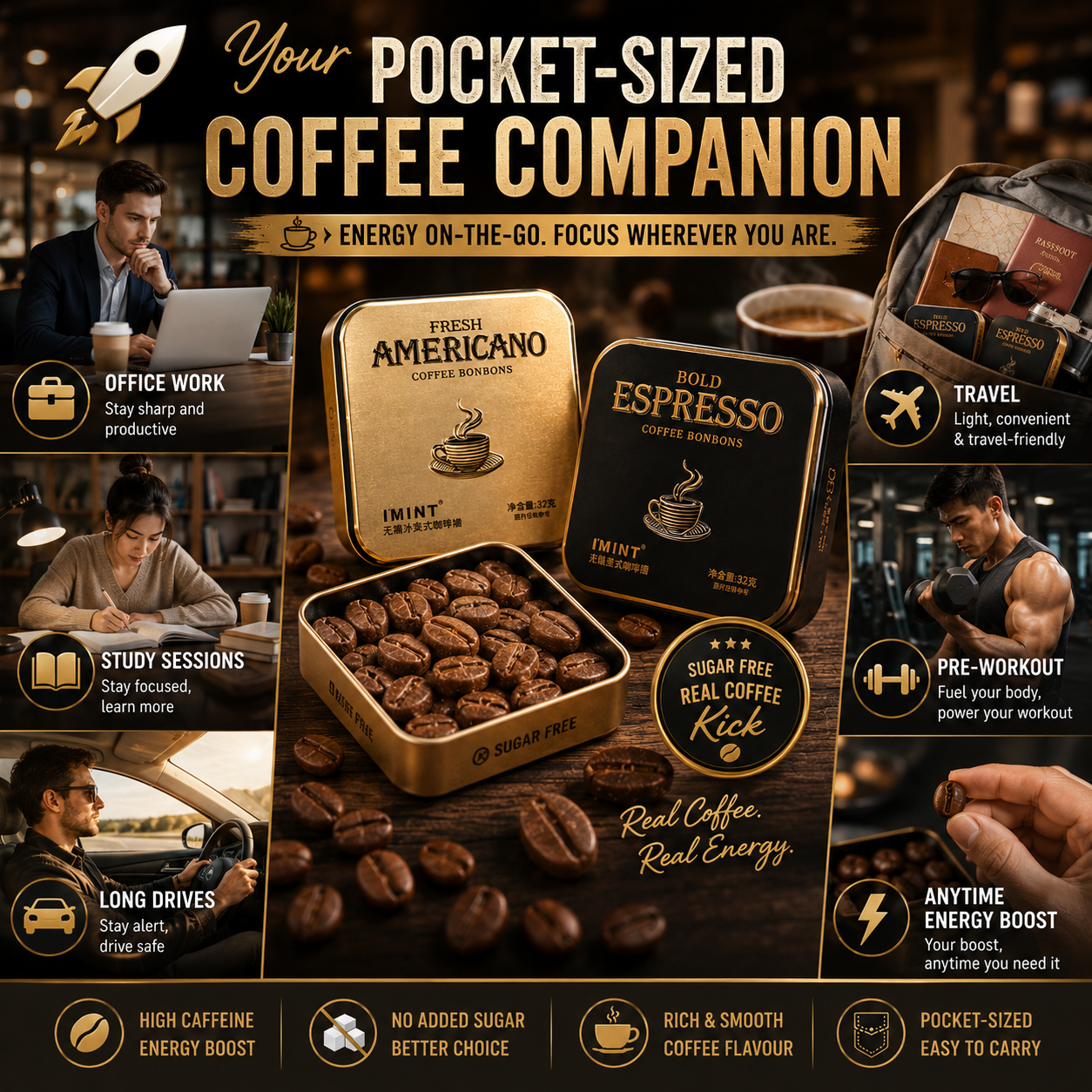 I’MINT Sugar Free Coffee Bonbons 32g | Xylitol Fresh Americano & Bold Espresso